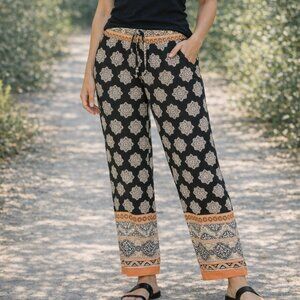 EST.1946 Lightweight Black White Patterned Pants with Orange Accents NWOT Medium